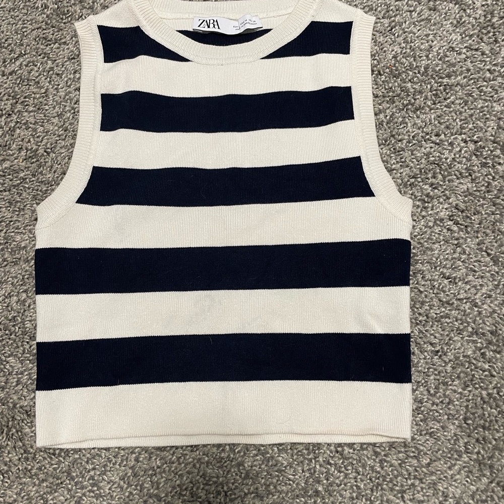 Zara Black and White Striped Knit Tank